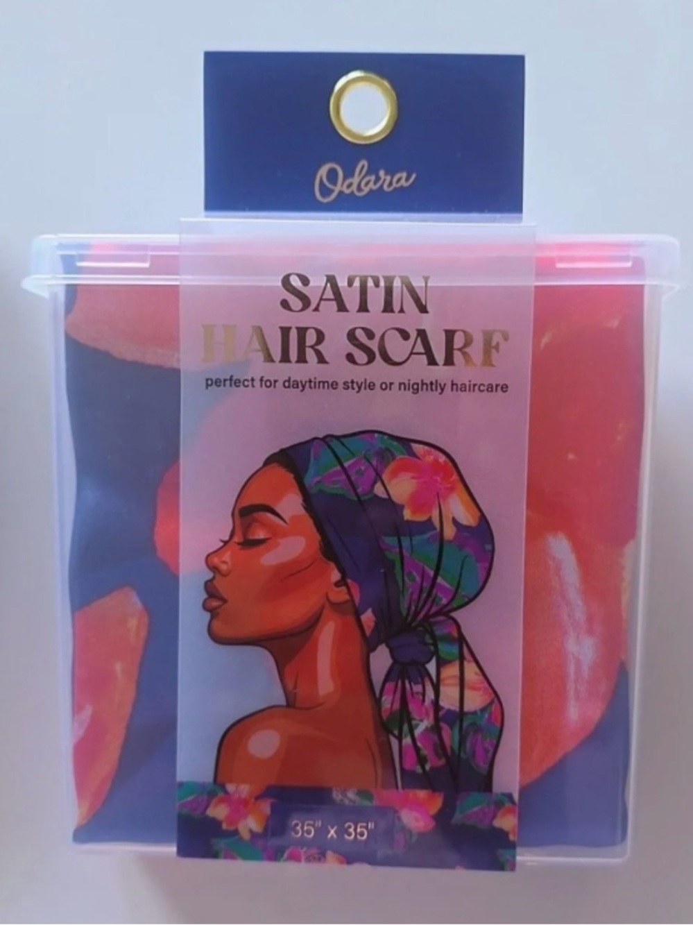 Odara Satin Hair Scarf - Blue & Coral Floral